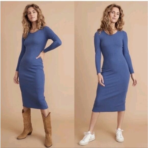 Marine Layer Women’s Small Blue Ribbed Knit Long Sleeve Dress Classic Casual - Picture 1 of 8